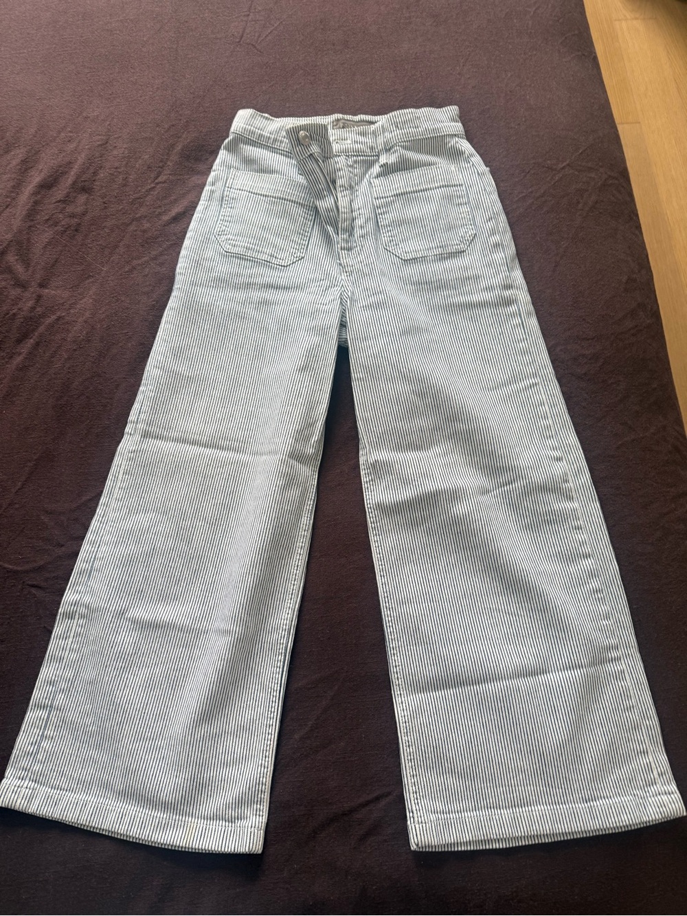 High-Rise Wide-Leg Pinstripe Jeans in Light Blue/White